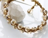 Stackable Trend MacramÃ© On Wire Bracelet, Sparkling  Champagne Tone Glass Crystal  beads, Eye Catching Day Wear,