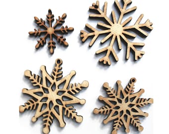 Rustic Wood Snowflake Ornaments, Laser Cut Set