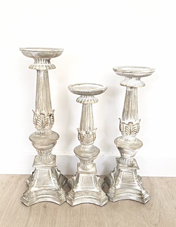 shabby chic french white candle holders set of 3 distressed shabby chic french white candle holders set of 3 distressed