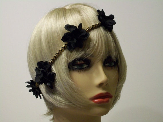 Black Crown, Flower  Boho Bohemian crown  Headband, Headband, kl flower Bohemian