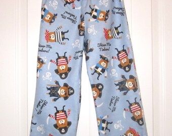 Boys Pajama Pants, Pajama Bottoms, Size 4/5,Handmade,Soft Sleep Wear Flannel,Elastic waist line, PiratePrint,Pirate ship Print,Blue Flannel