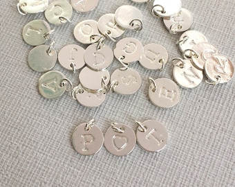 10mm round Letters charm, Plated Silver Tiny Letters, Silver Alphabet Intial Disc, Personalized Initials