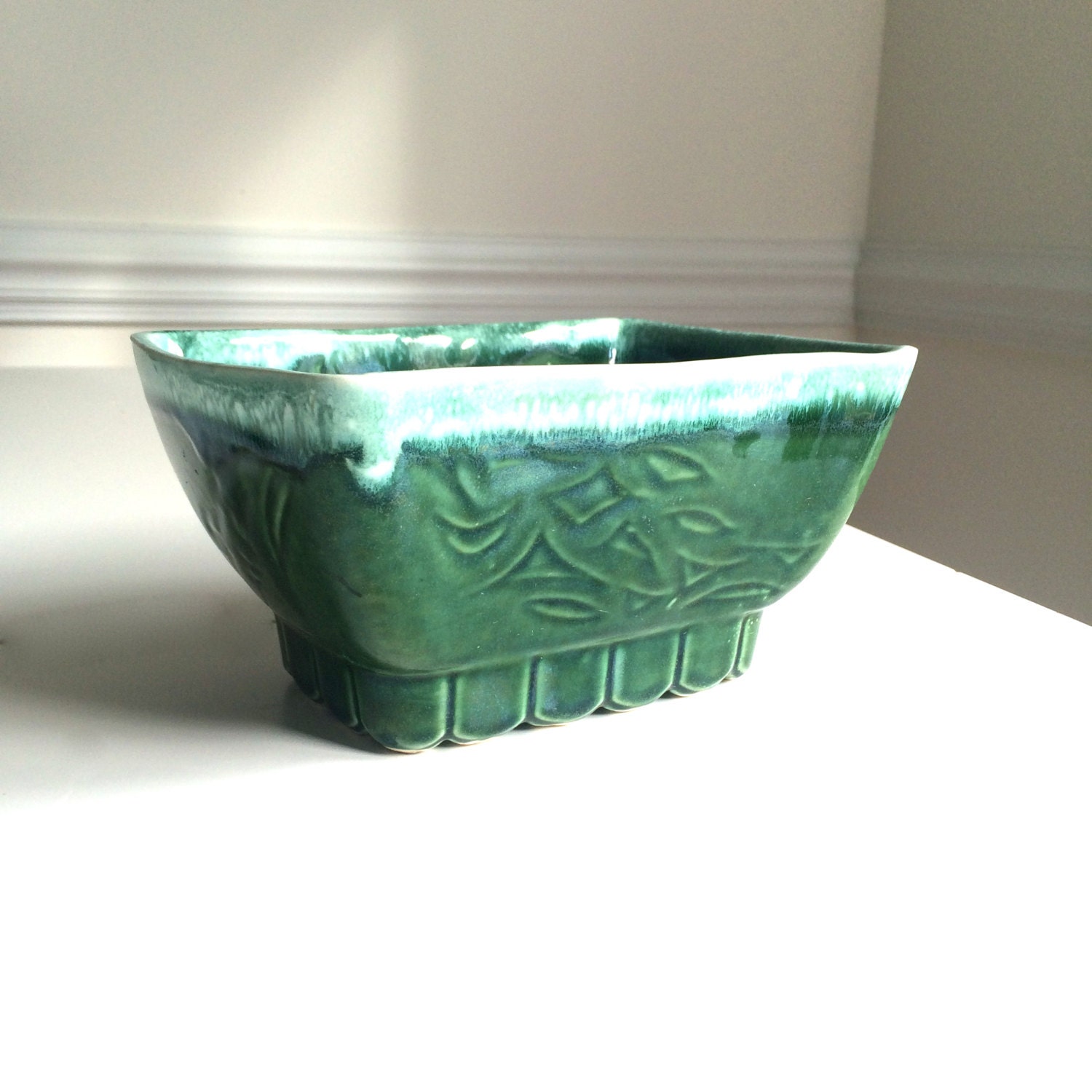 Vintage California Pottery Ceramic Planter Blue Green Drip