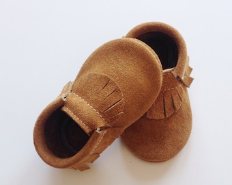 Toast Suede Baby Moccasins