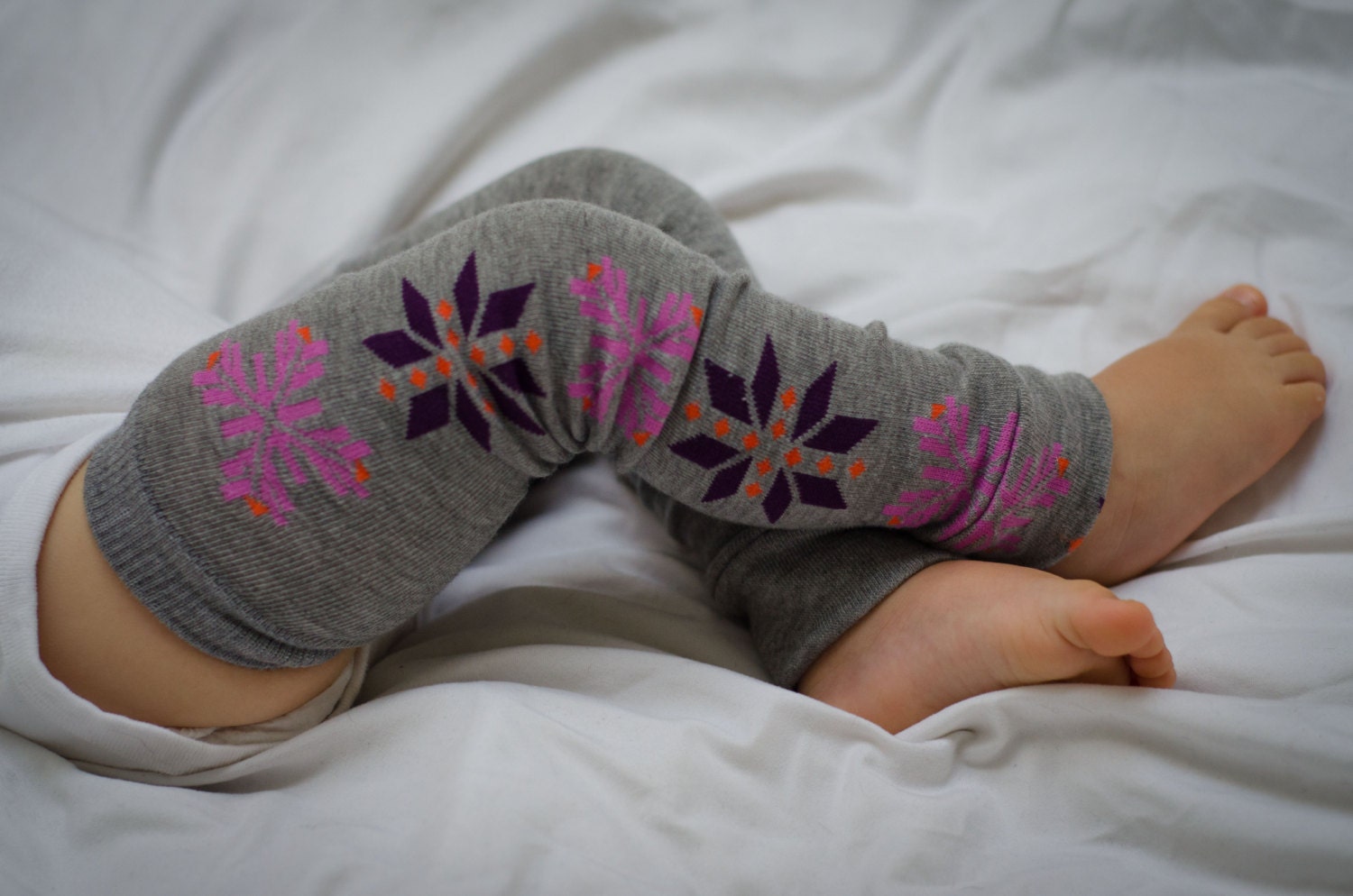 Heather Gray Baby Leg Warmers with Purple and Pink by LucillePaige