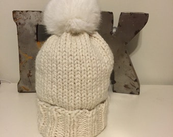 cream pom pom hat