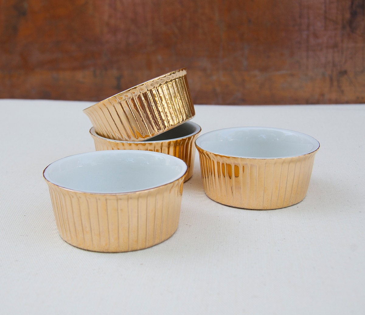 Hall Ramekins Golden Glo 22kt Gold Plated Set of Four