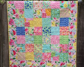 Modern Roses Baby Girl Crib Quilt / Lap Quilt by LegacyQuiltShop