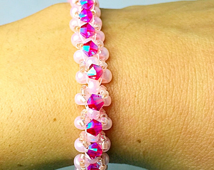 Pink bracelet, Pink pearl bracelet Swarovski pink bracelet, Swarovski bracelet, bracelet, beaded bracelet