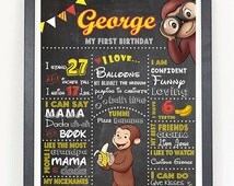 Curious George Chalkboard/ Boy Birthday/ Monkey Theme birthday poster ...