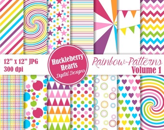 80% OFF SALE Rainbow Patterns Digital Scrapbook Paper Volume 1, Bright, Colorful, Backgrounds