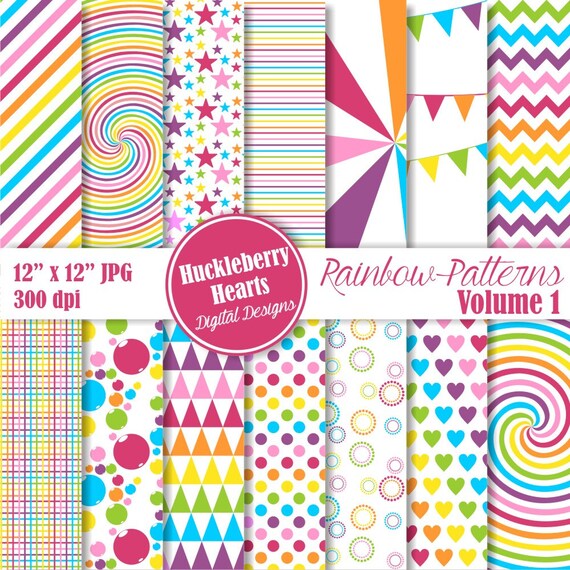 Rainbow Patterns Digital Scrapbook Paper Volume 1 Bright