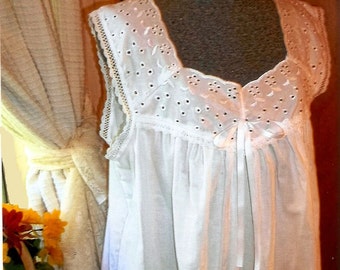 Custom made Victorian style cotton nightgown with eyelet bodice and cotton lace
