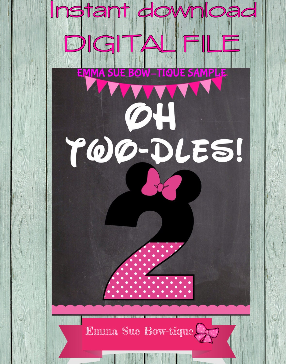 Oh Two-dles 2nd Birthday Chalkboard Decor Size By Emmasuebowtique