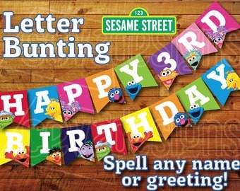 Printable Sesame Street Banner Birthday Decoration / Sesame Street Party Bunting Decor Instant Digital Download Elmo Cookie Monster