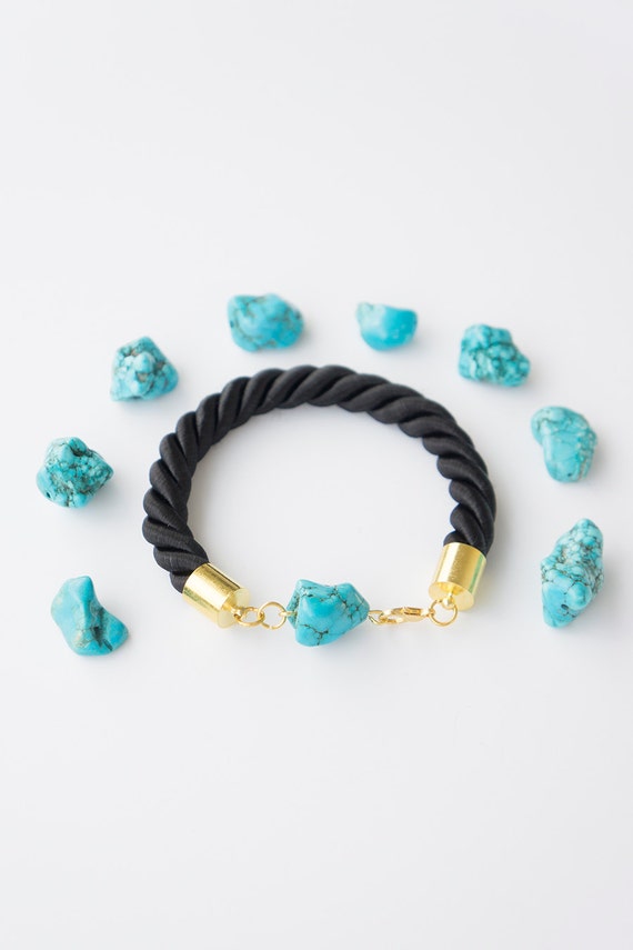 Black Rope Bracelet Turquoise Bracelet Blue Bracelet by oliki