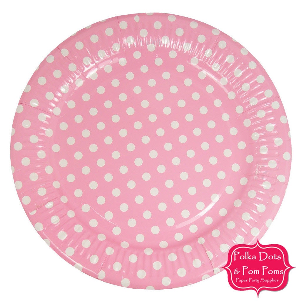 PINK Polka Dot / Disposable Paper tableware / DINNER PLATES