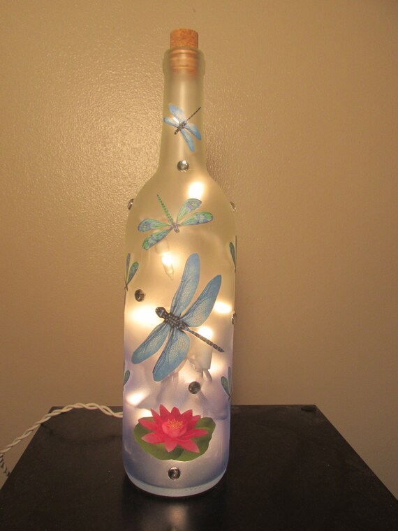 Dragon Fly Wine Bottle Night Light by NightLightsbyLori on Etsy