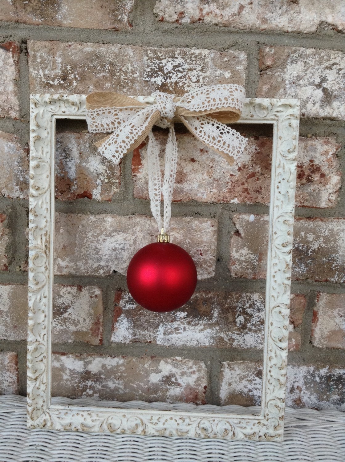 Holiday frame wreath, hand made christmas wreath alternative, 8 1/2 x 11 vintage frame, olde world Christmas