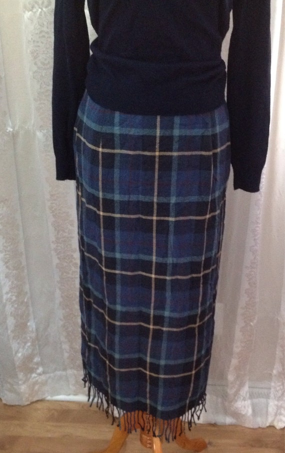 Vintage Long Plaid Skirt Fringed Wool Midi Maxi by Dirty30Vintage