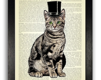 Top Hat Cat Art Print, Cat Artwork, Cat Drawing, Cat Illustration Poster, Cat Gift, Cat Painting Print, Kitten Poster Decor, Cat Present