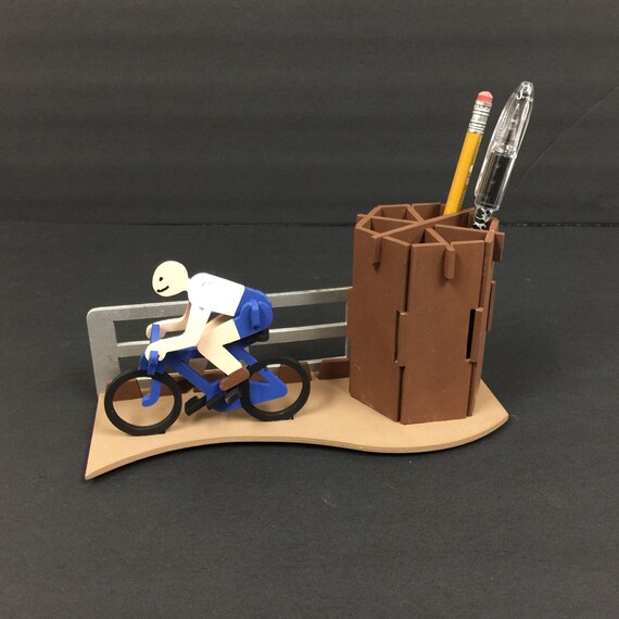 Bicycle pen holder. 3d wooden puzzle by Birdswoodshack on Etsy