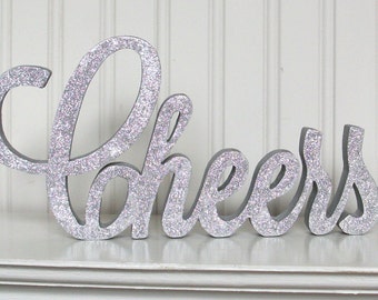 CHEERS Wood Sign, Glitter Sign, Wood Word Cheers glitter wood signs - Made to Order