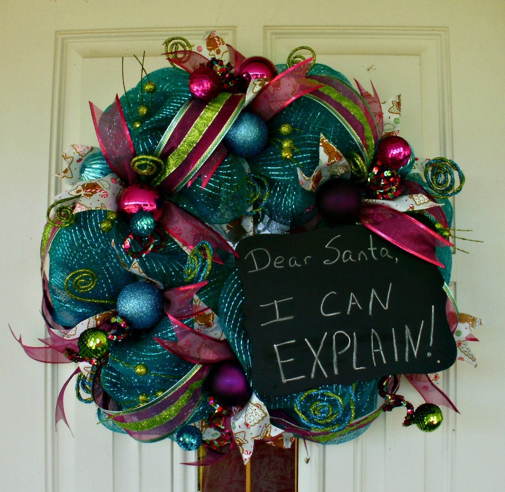 25% Off, Was 65.00, Sale Wreath, Christmas Wreath, Chalkboard Wreath, Mesh Wreath, Message Board, Whimsical Wreath, Blue Wreath, Door Wreath