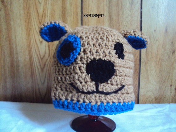 Crochet Puppy hat in Blue or Pink