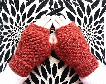 Handmade Red Wool fingerless gloves/ mittens/arm warmers --Women Accessories, Winter Fashion——back to school