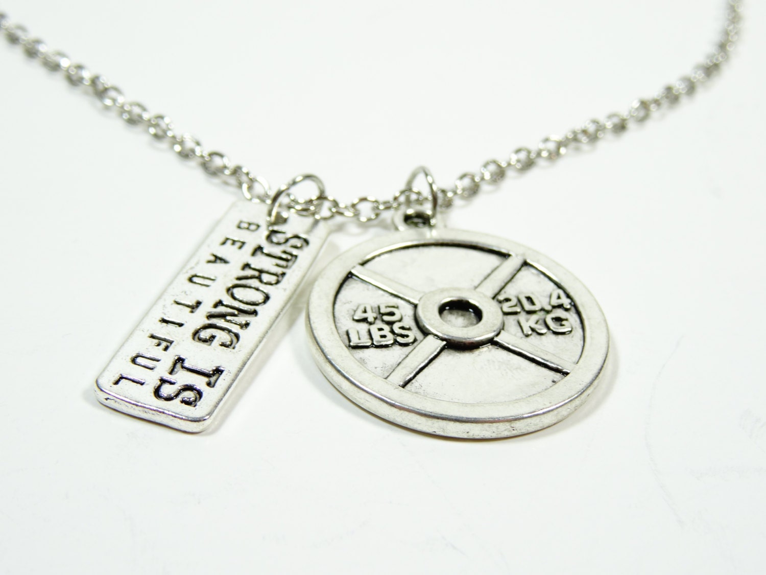 Fitness jewelry Strong is beautiful necklace by DesignsByKaramarie