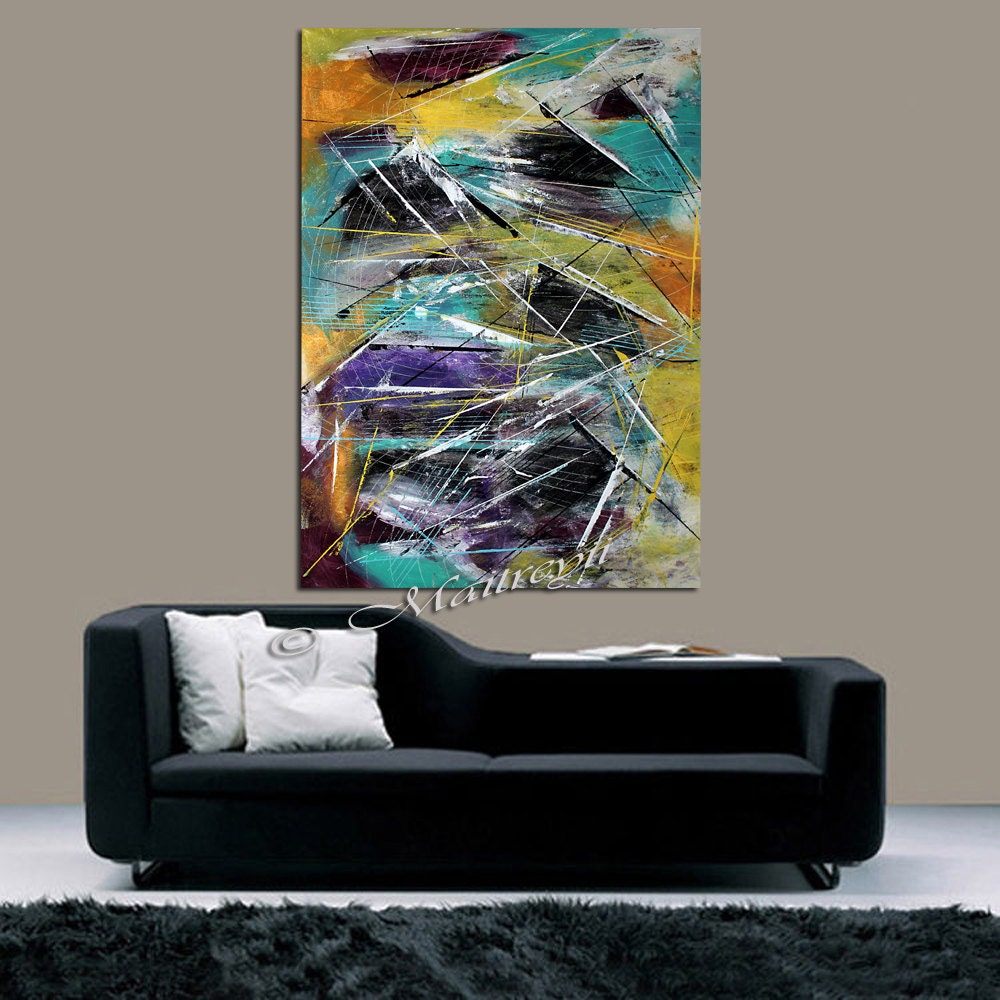 Living Room Decor Teal Orange Grey Wall art on by largeartwork