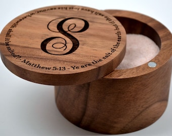Personalized Acacia Wood Salt Keeper with Swivel Cover - Engraved - Monogramming Included in Price