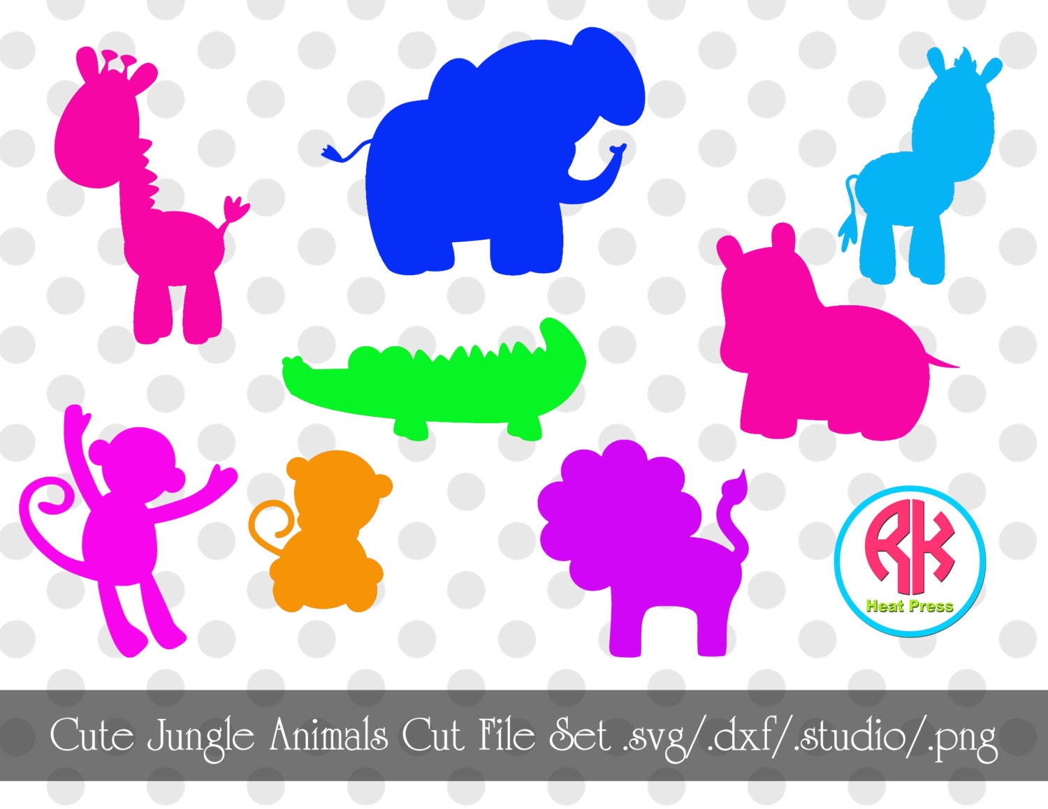Download Cute Jungle Animals Cut Files Set .PNG .DXF .SVG