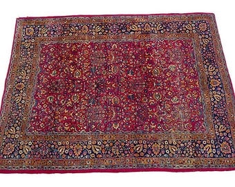 SALE! Org 1895.00 OFF Antique Persian rug with floral design in rust, gold, and navy. Circa 1930. 139"L X104" W