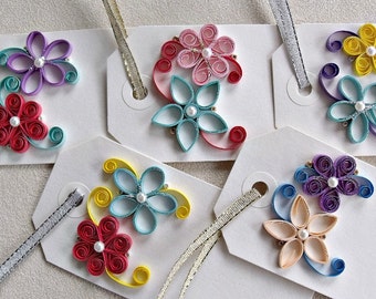 handmade paper quilled gift tags – set of five rectangular tags