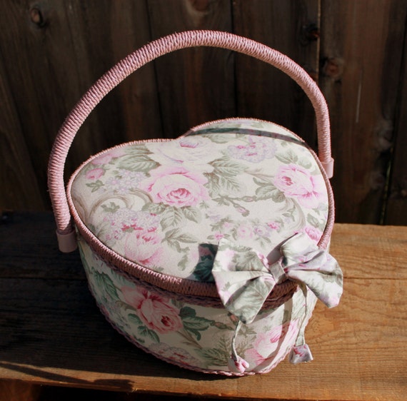 Vintage Heart Shaped Sewing Basket