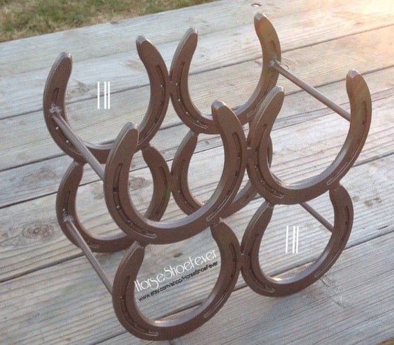 Welded Horseshoe Wine Rack. Bar Kitchen Storage. by HorseShoeFever