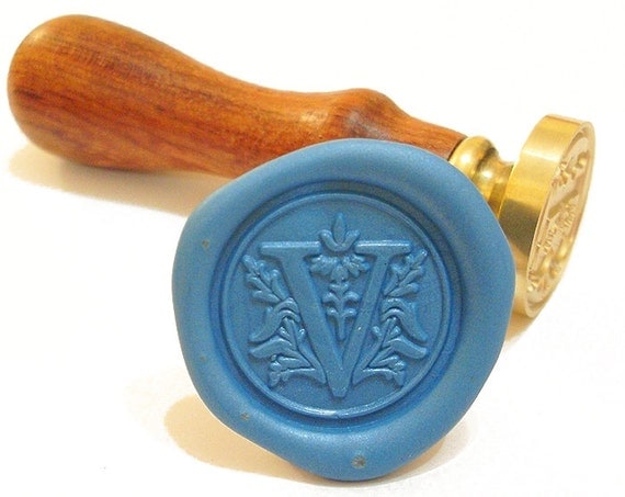 Letter V Initial Wax Seal Stamp In Vintage Design Retro Flower