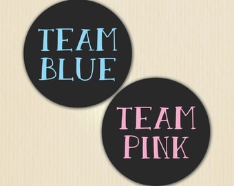 Gender Reveal Party Sticker, CHALKBOARD Baby Shower, Team Blue, Team Pink, Girl or Boy, He or She, Pink or Blue, Team Boy, Team Girl