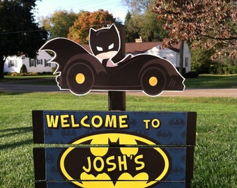 Superhero Batman Batcave Blue Birthday Yard Sign