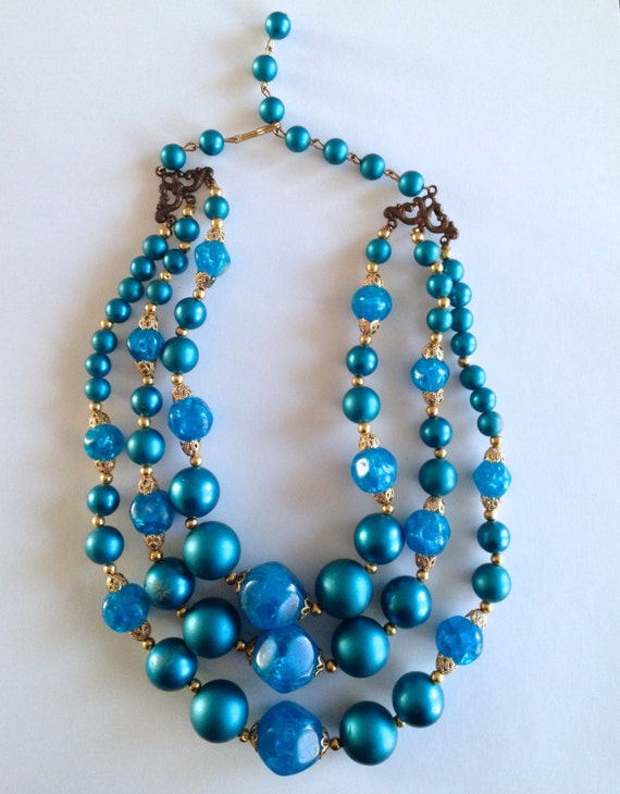 Vintage 1970's Blue Bead Necklace 16 total by BarnabyGlenSoap