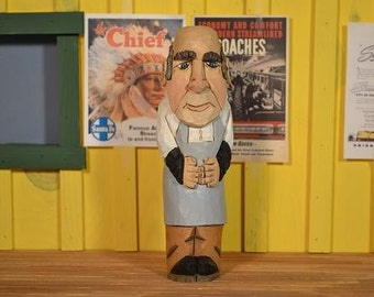 Shop Keeper Depression Era Store Owner wood carving hand carved by MADellinger Wood Carving for the Everyday People" series BH # 39