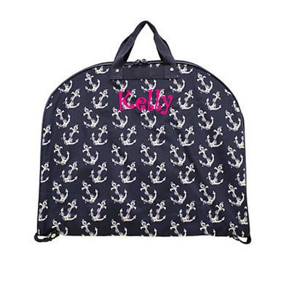 Personalized Garment Bag Navy with White Anchors by D84Designs