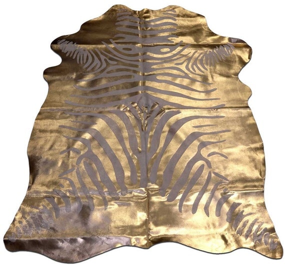 H16 Gold Metallic Zebra Cowhide Rug 7' X 5.5' by Cowhidesusa