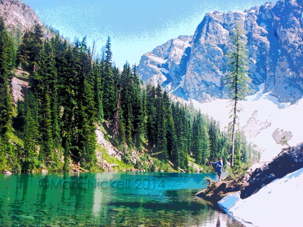 Washington State USA Photo Blue Lake with Stiletto Peak 2