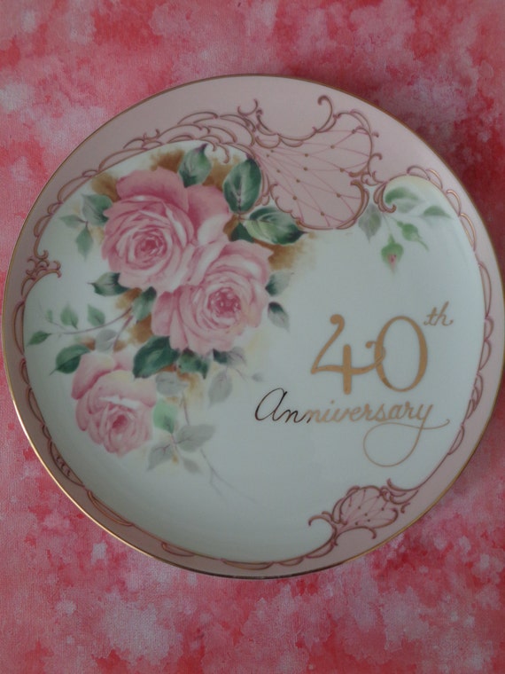 Vintage 40th Ruby Anniversary  Plate Wedding  Celebration Gift 