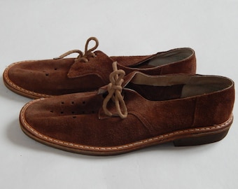 Soviet Vintage Mens Shoes Brown Suede Leather Shoes 1970 s, Men Vintage Footwear EUR 43-44