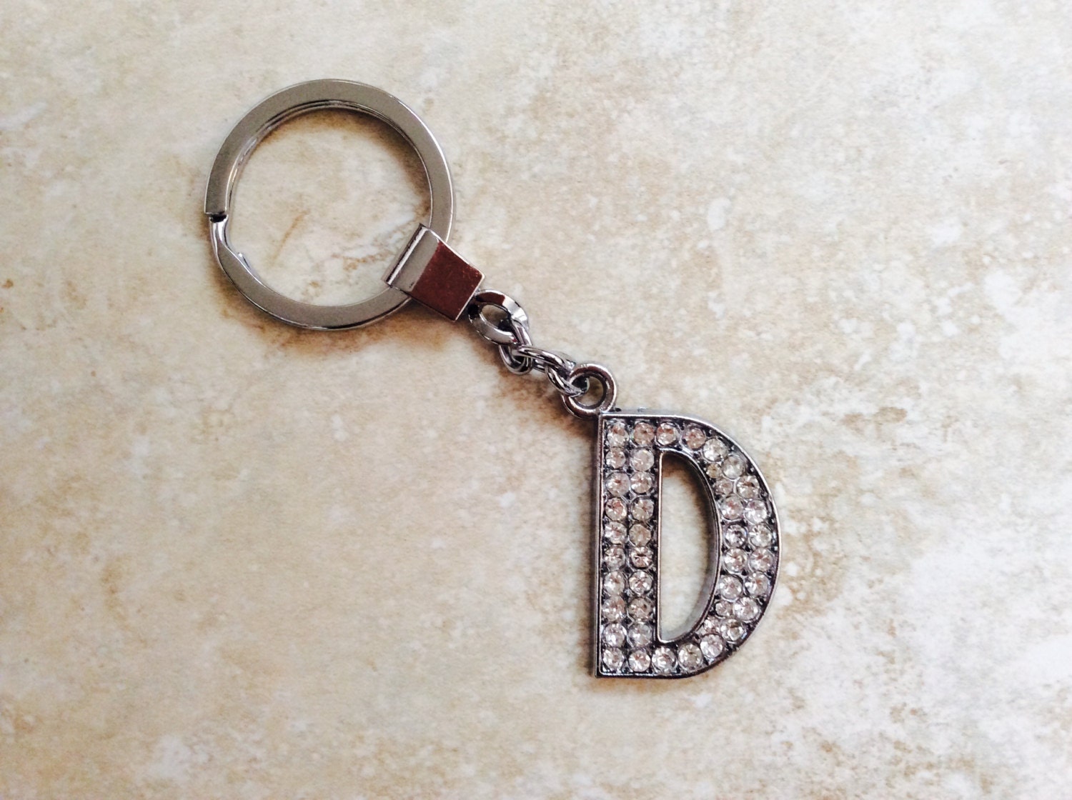 Initial Alphabet Letter D Keychain Keyring Bling Crystal