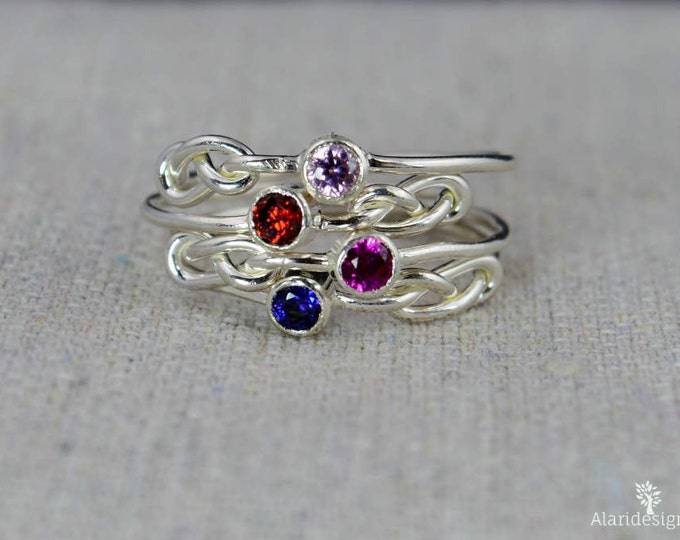 Sterling Silver Infinity Mother's Rings, Infinity Ring, Stacking Mothers Ring, Infinity Knot Ring, Mother's Gemstone Ring, Silver Knot Ring